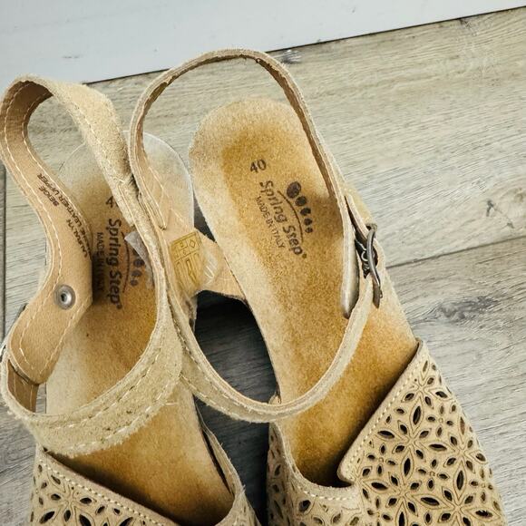 Spring Step Tan Suede Perforated Wedge Sandal Women’s Size 9.5 - Picture 10 of 11